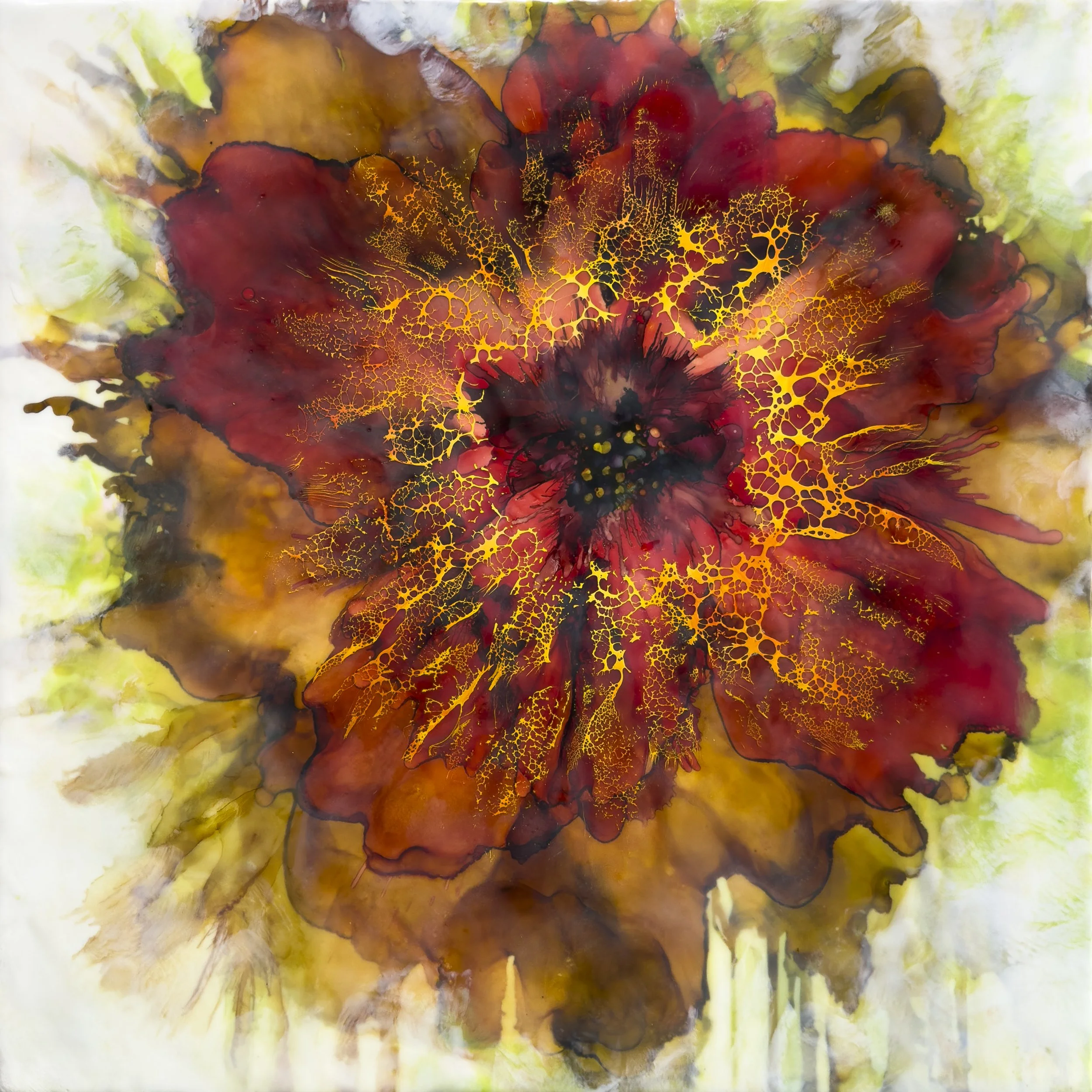I Love 70's Music  20" x 20"  Encaustic & Mixed media on wood panel