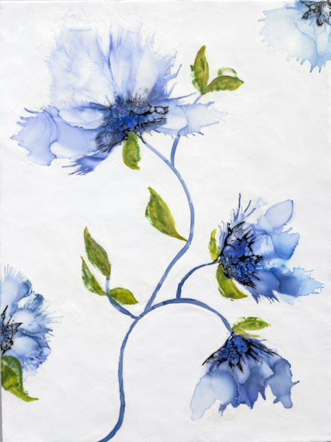 Silky Blue  24x18 encaustic & mixed media on panel