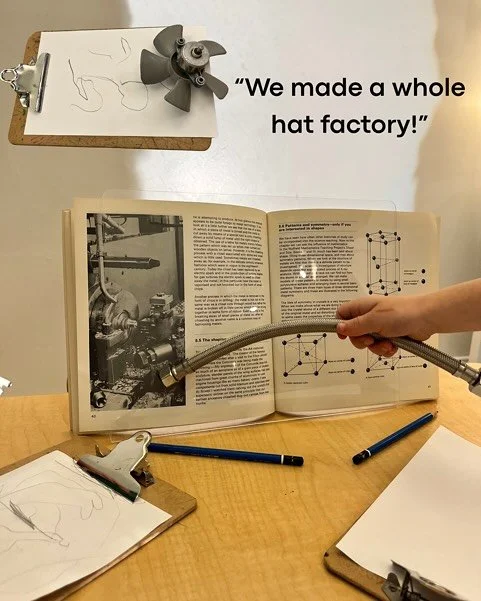 Sometimes common interests present themselves in the form of stylistic choices. The teaching team in Room 7 noticed many children prefer to come to school wearing hats! Thus, an idea for a hat factory was born. The children worked with metal, factory