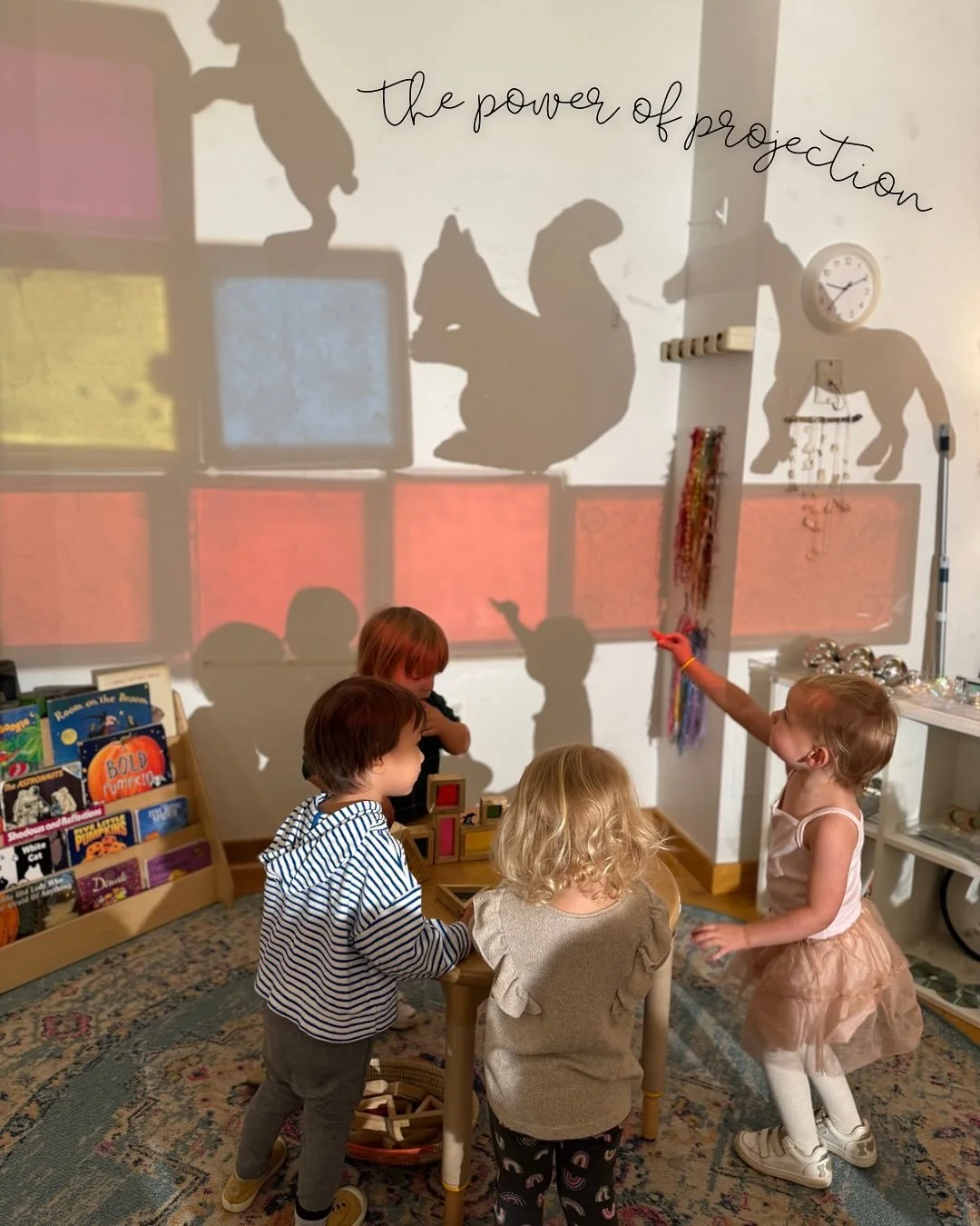 Projection has been a tremendously useful tool for us in Room 4, as our 2’s begin their very first school experience. The combination of an overhead projector and loose parts creates endless opportunities for transformation of the classroom env