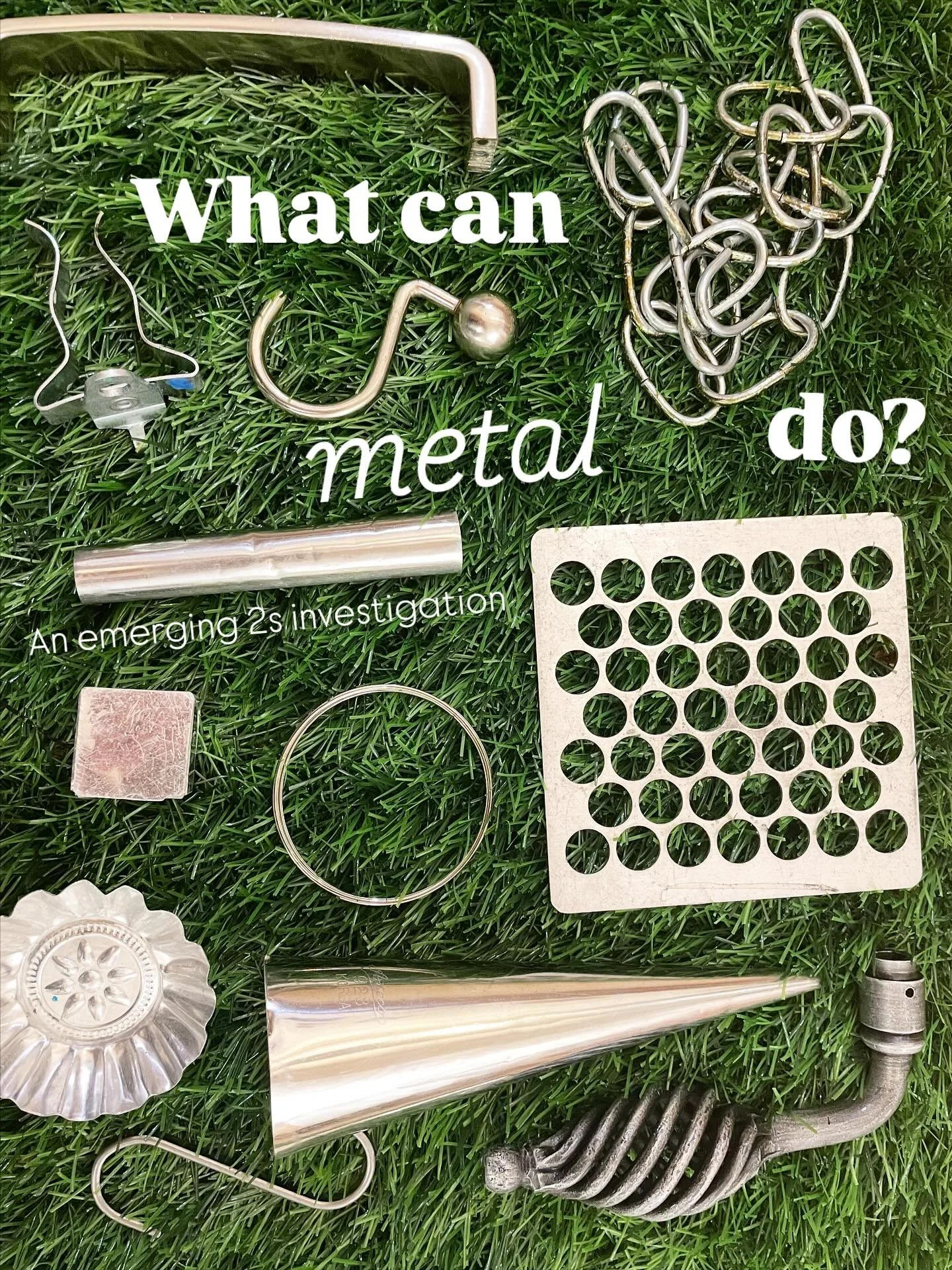 In Room 2, a 2s class, we began our year with wooden and metal loose parts available for the children to experiment with, and quickly found that they were drawn to metal particularly. Why? Metal comes in many sizes, forms, and textures, and allows ri