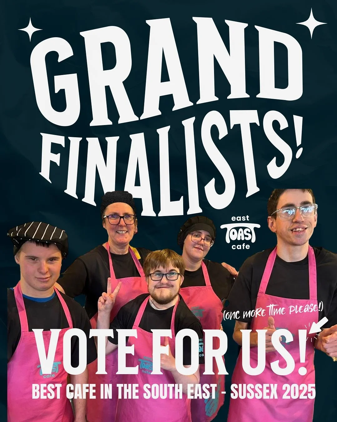 There&rsquo;s no stopping East TOAST Cafe&hellip;

The team are through to the NATIONAL GRAND FINALS for BEST CAFE in the South East, Sussex 2025! 

Please take a moment to VOTE for them in the final using the QR code, website or phone number display