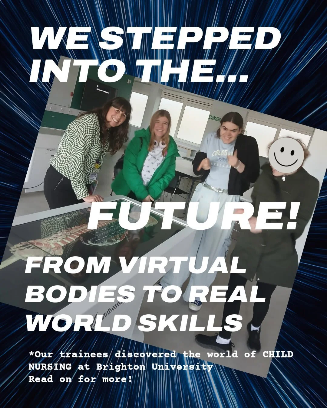 Come with us into the future of Child Nursing! 

An enormous thank you to Alison for hosting us at the University of Brighton&rsquo;s Health Sciences - Child Nursing department last week.

We kicked things off with a rapid-fire lecture before diving 