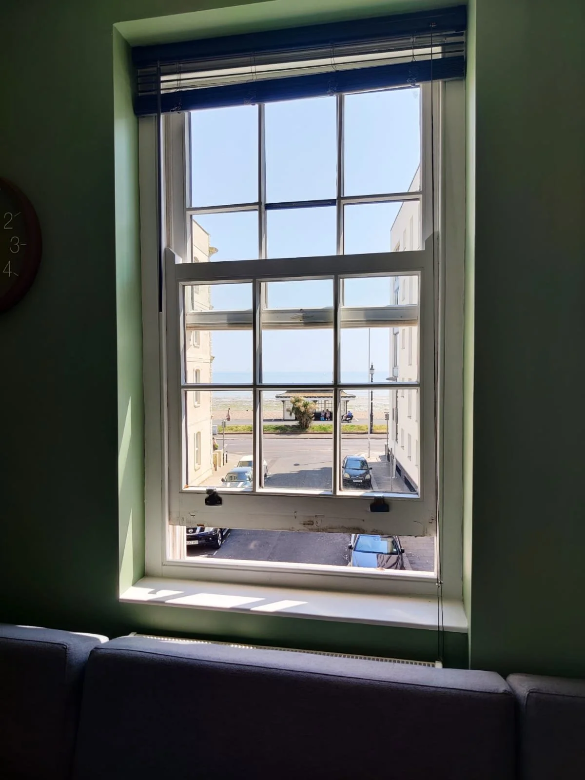 View from the living space at SAND Bay Suites, Worthing.
