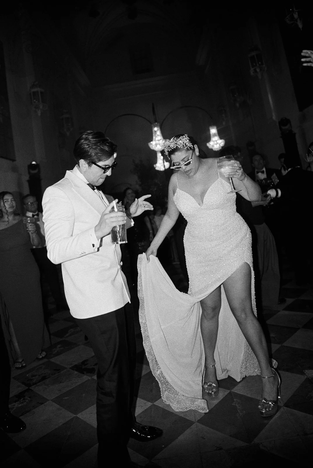 couple wedding dancing analog black and white