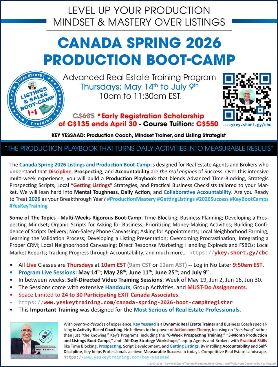 PDF Flyer of the Canada Spring 2026 Real Estate Boot-Camp Training with Key Yessaad