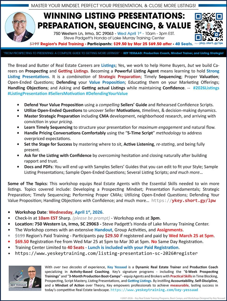 Flyer of Delivering Strong Listing Presentations: Preparation, Sequencing, and Defending your Value - SC Wed April 1st 10am- 3pm