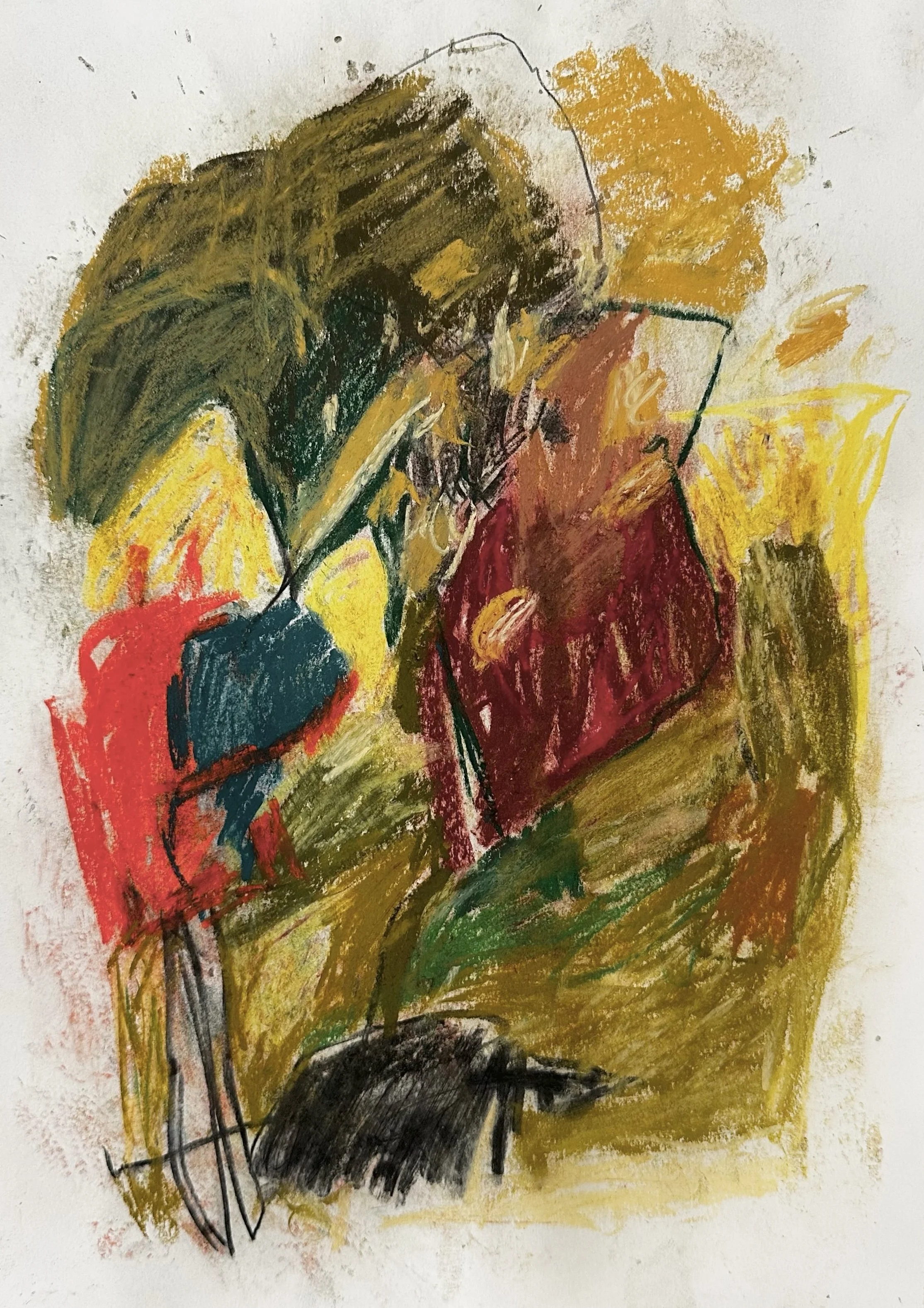 Red Trampoline, 2026, pastel and charcoal on paper, 42x29.7cm