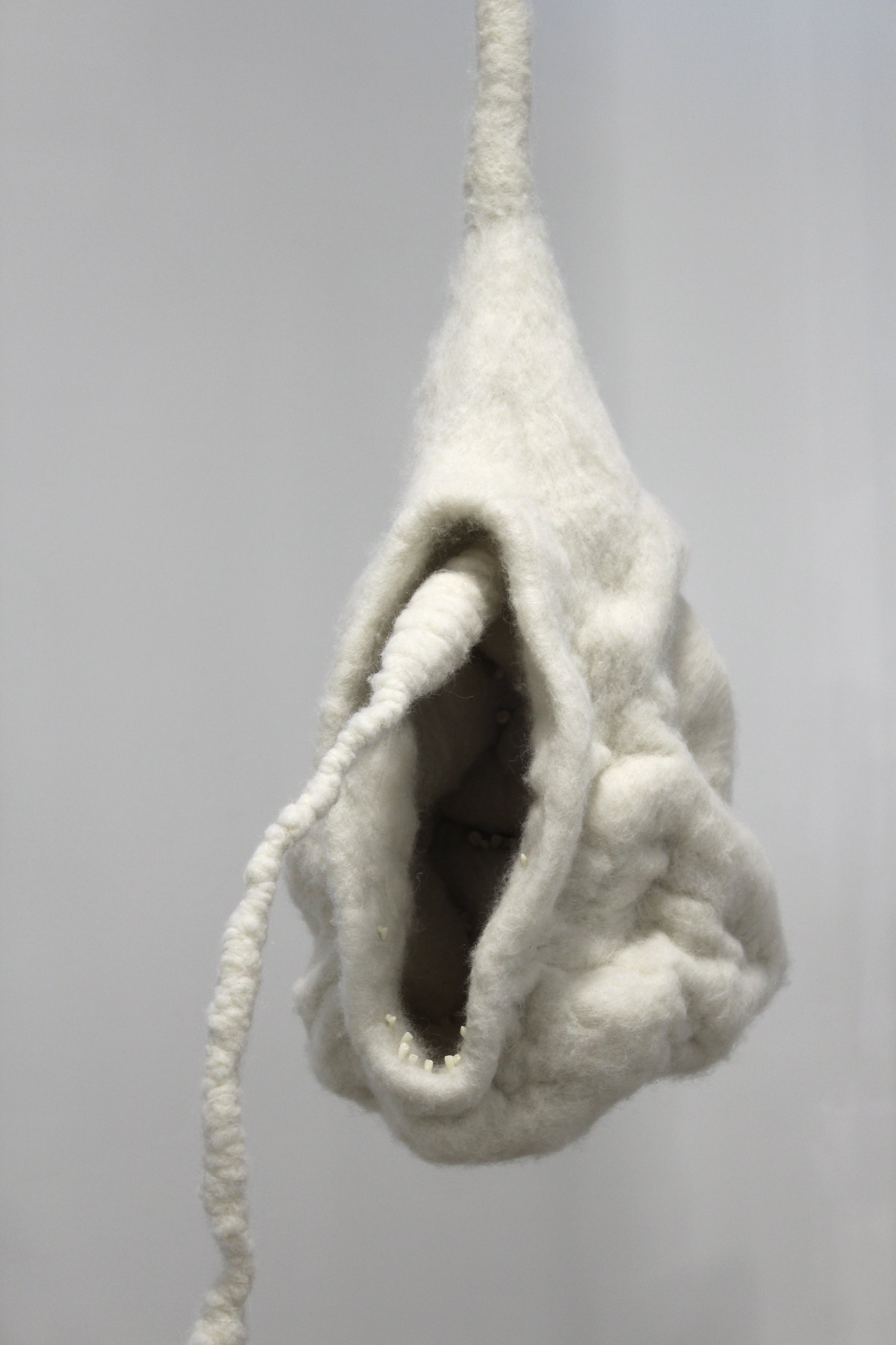 Spawn (detail), 2025, variable dimensions, needle felted raw wool, steel, glass, resin. *available*