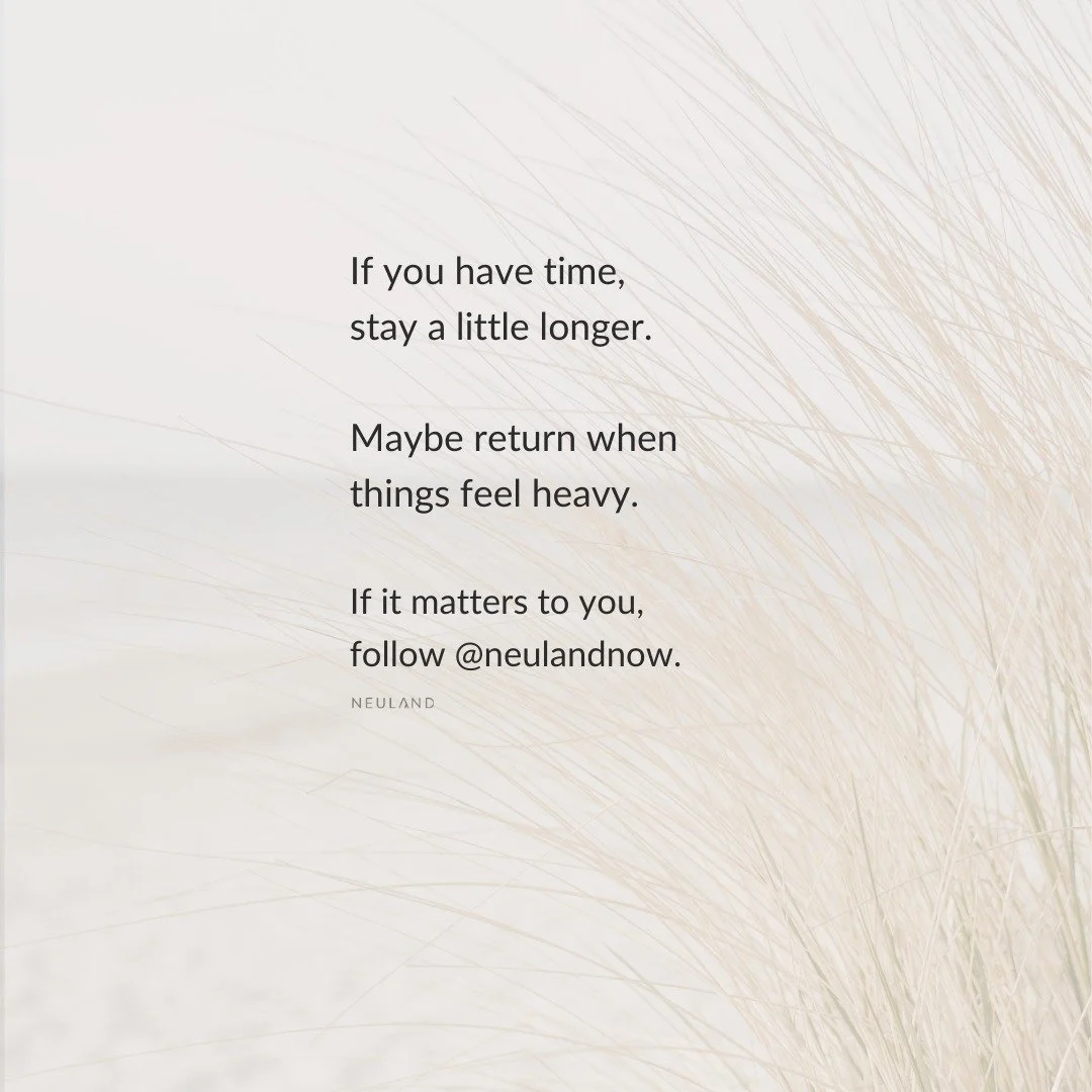 If you have time, 
stay a little longer.

Maybe return when
things feel heavy.

If it matters to you, 
follow @neulandnow