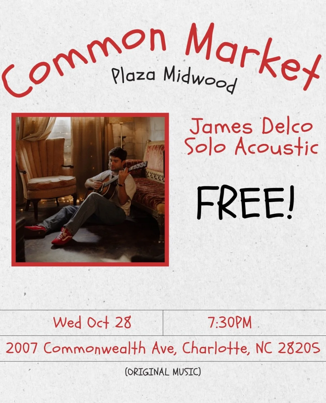 In honor of new music coming out, my favorite place in Plaza Midwood is letting me sing some songs for you on Wednesday night! 

I&rsquo;ll be playing my new songs, some old ones, and some covers. (FREE ENTRY/No tickets) 

I&rsquo;ll be playing the b
