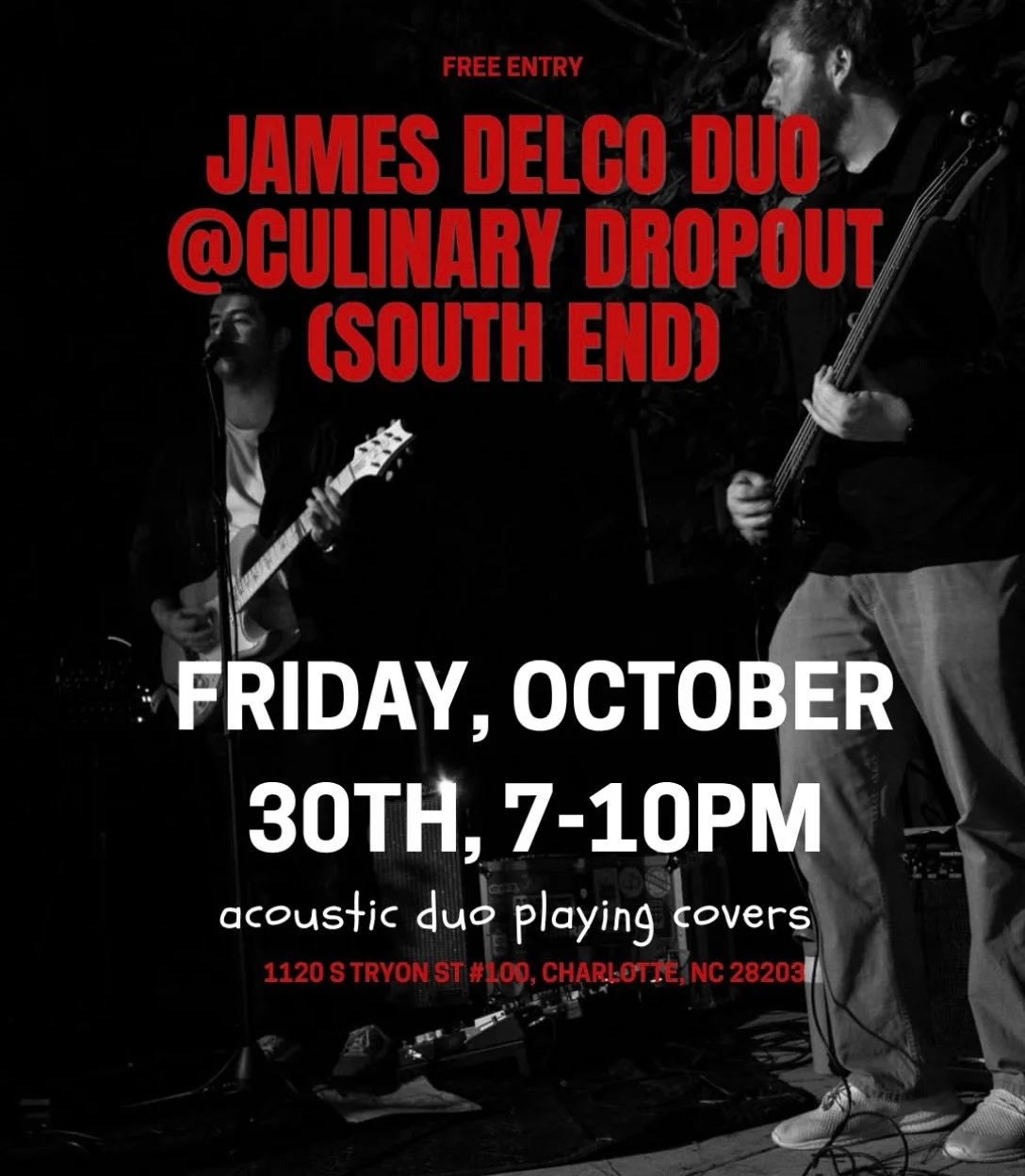Back in action at @culinarydropout this Friday night from 7-10pm with @deadassington 

Looking forward to playing for you again South End

#charlotte #musician #acoustic #livemusic #southend