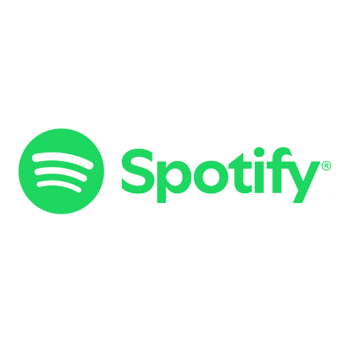 Spotify logo with green circle graphic and the word 'Spotify' in green text.
