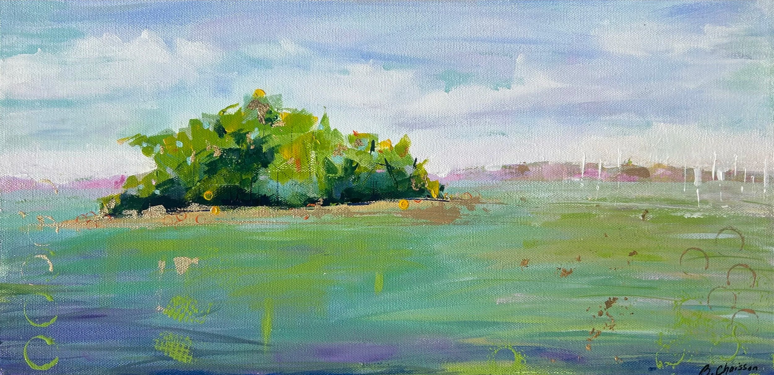 "Button Island" acrylic 10"x20" $500.