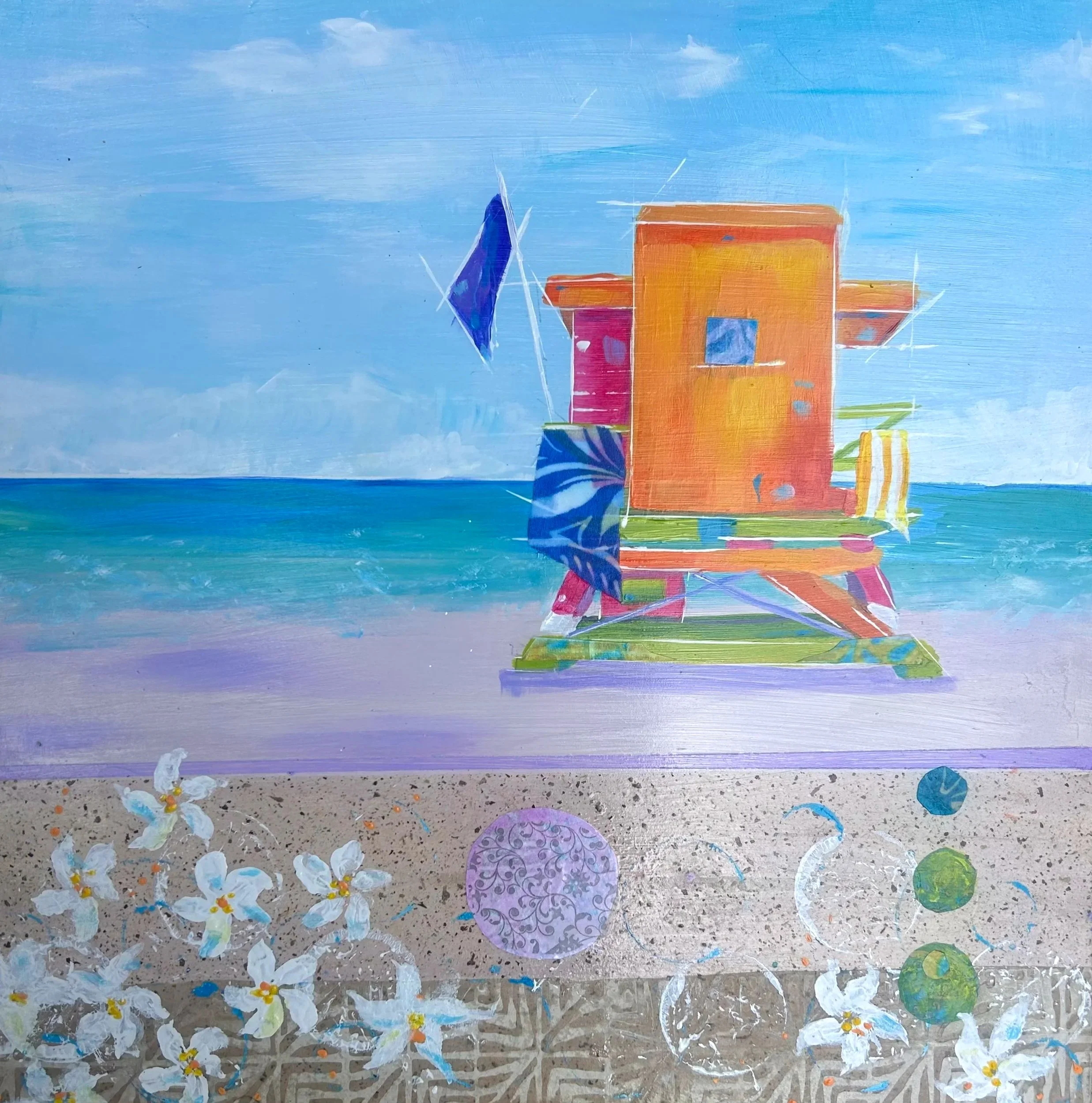 "Lifeguard Tower Miami 15th St." mixed media 20"x 20" $700.