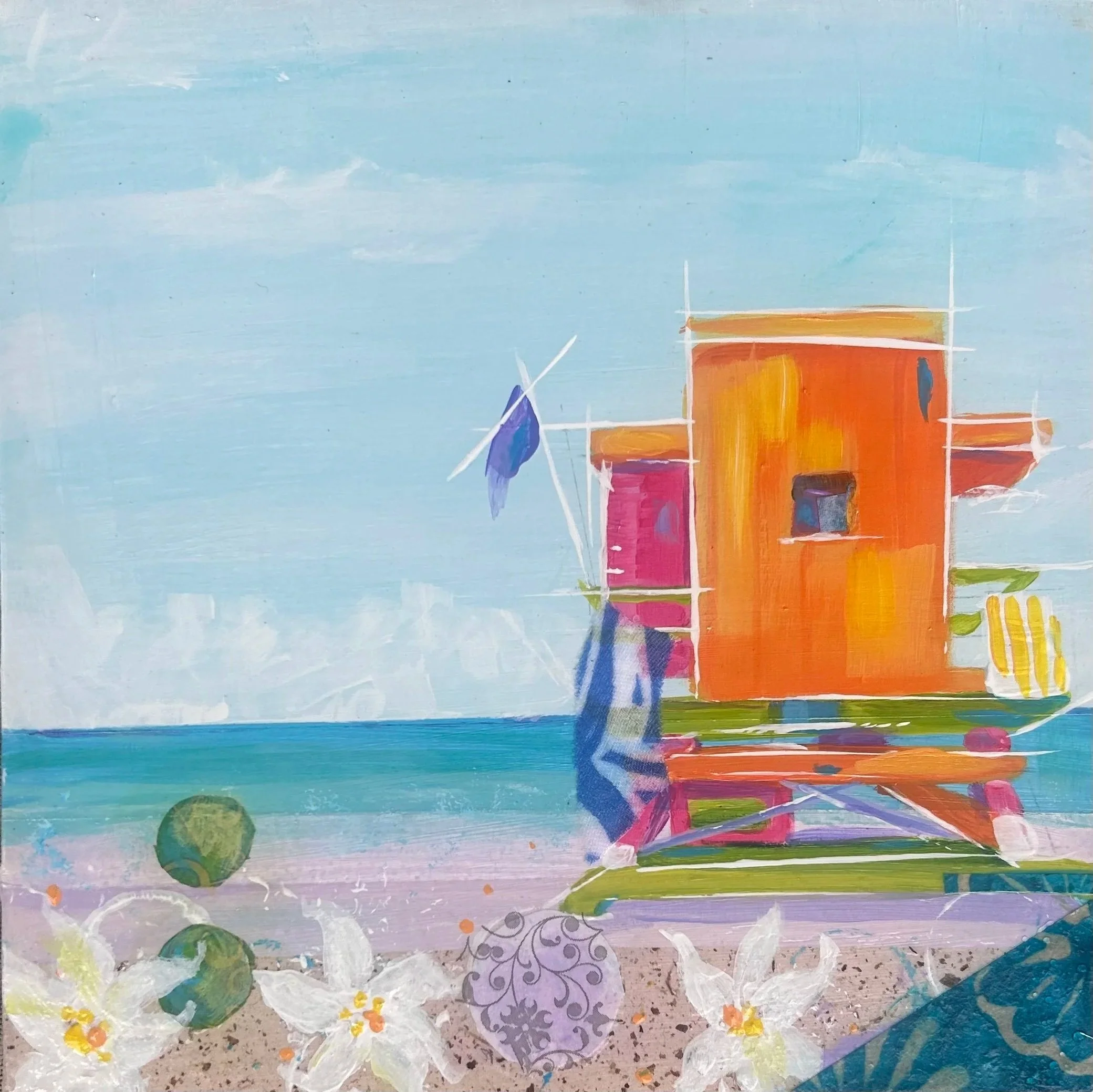 "Lifeguard Tower Miami 15th St." 
mixed media  10"x10"  $350.