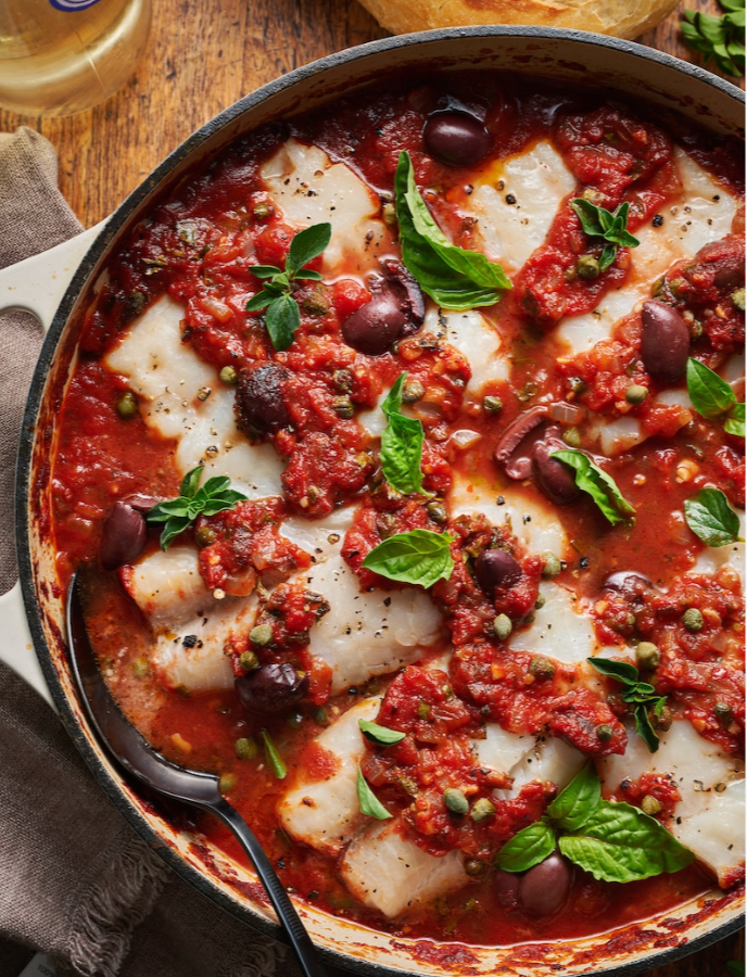 Baked Halibut Puttanesca