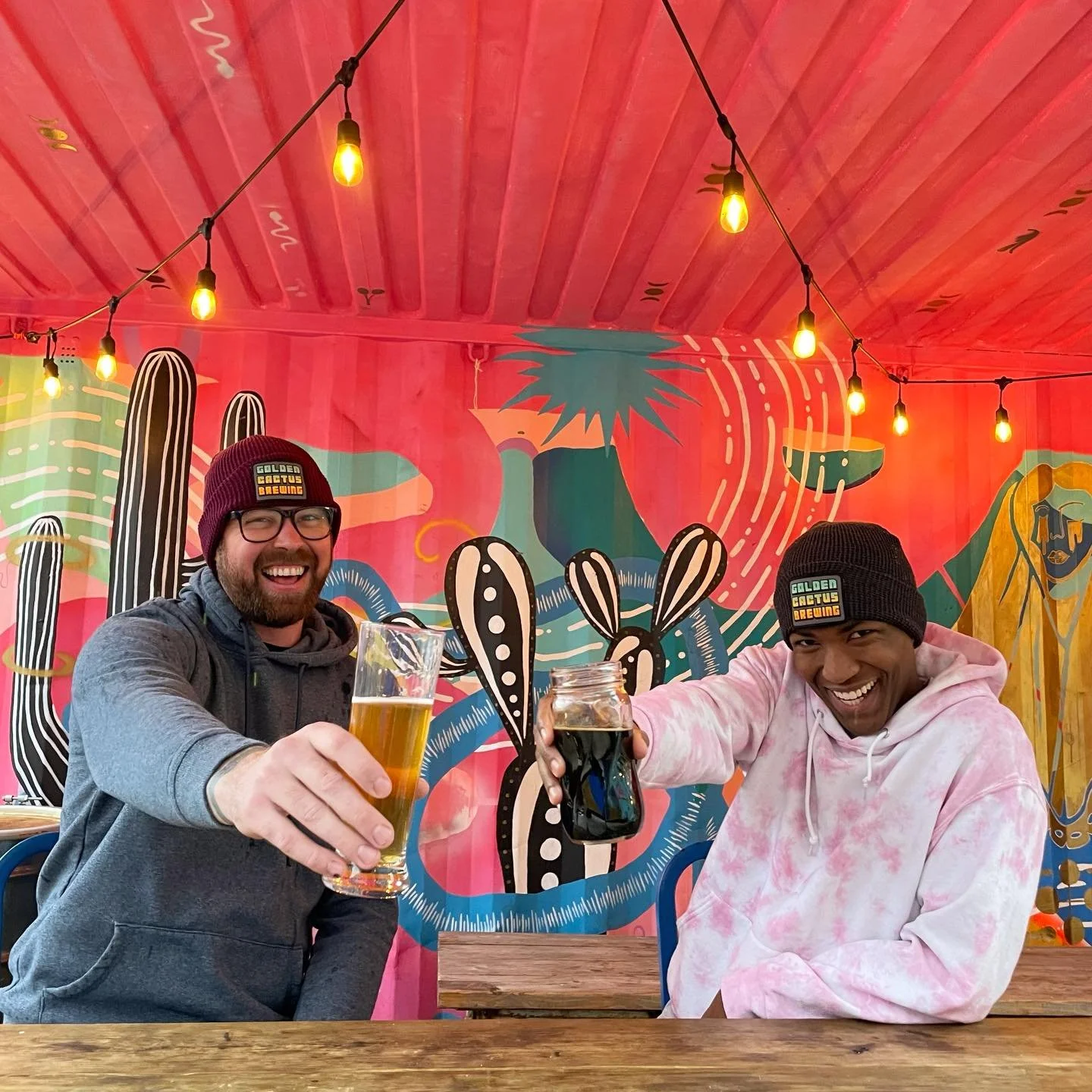 These two know how to have a proper snow day. 🍻

We&rsquo;re open regular hours today: 3-9 pm. Throw on your favorite beanie (or check out ours for sale) and make the trek down to your favorite watering hole for some snow day shenanigans!