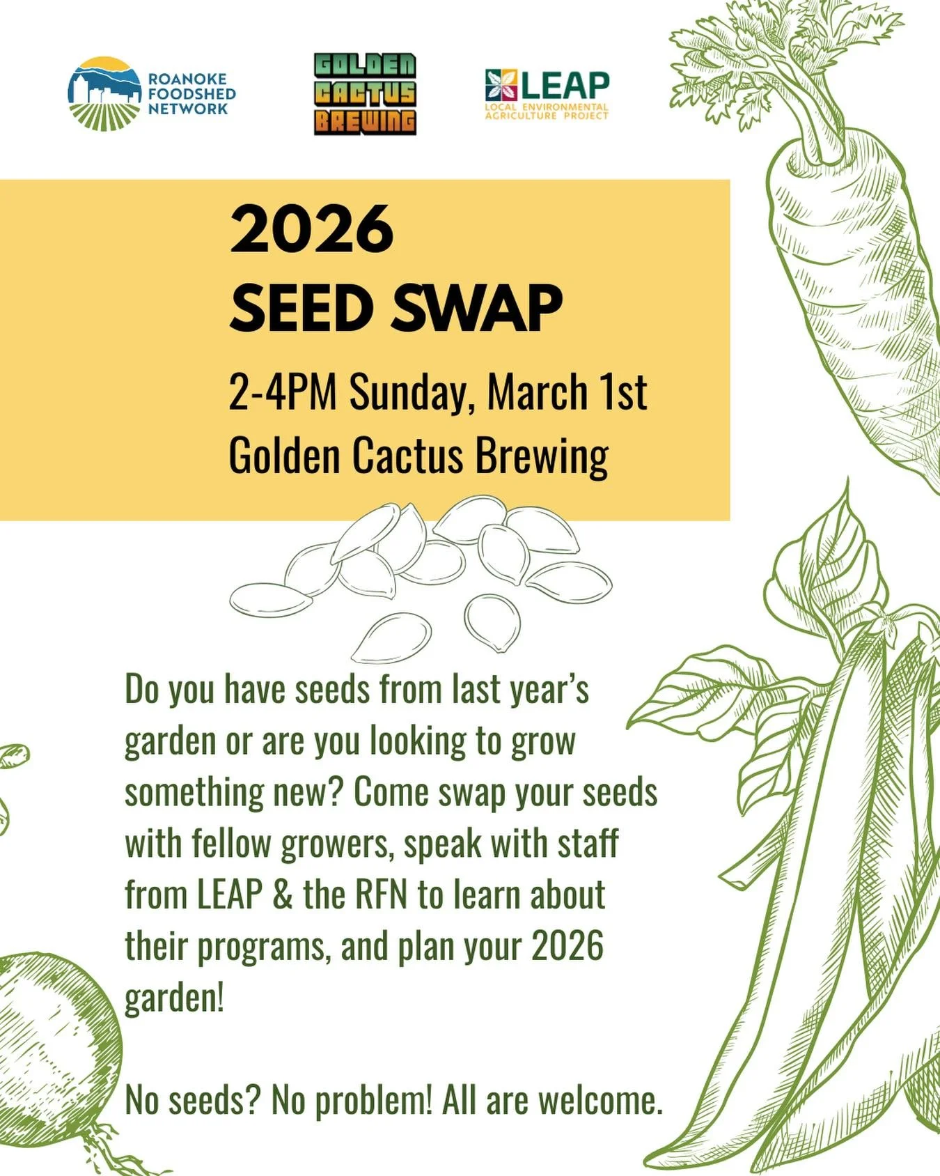 All this snow got you dreaming of garden season? 🌱

Get a head start on spring planning and mark your calendars for our second annual Seed Swap! We&rsquo;re excited to bring this event back alongside our friends at LEAP and Roanoke Foodshed Network 