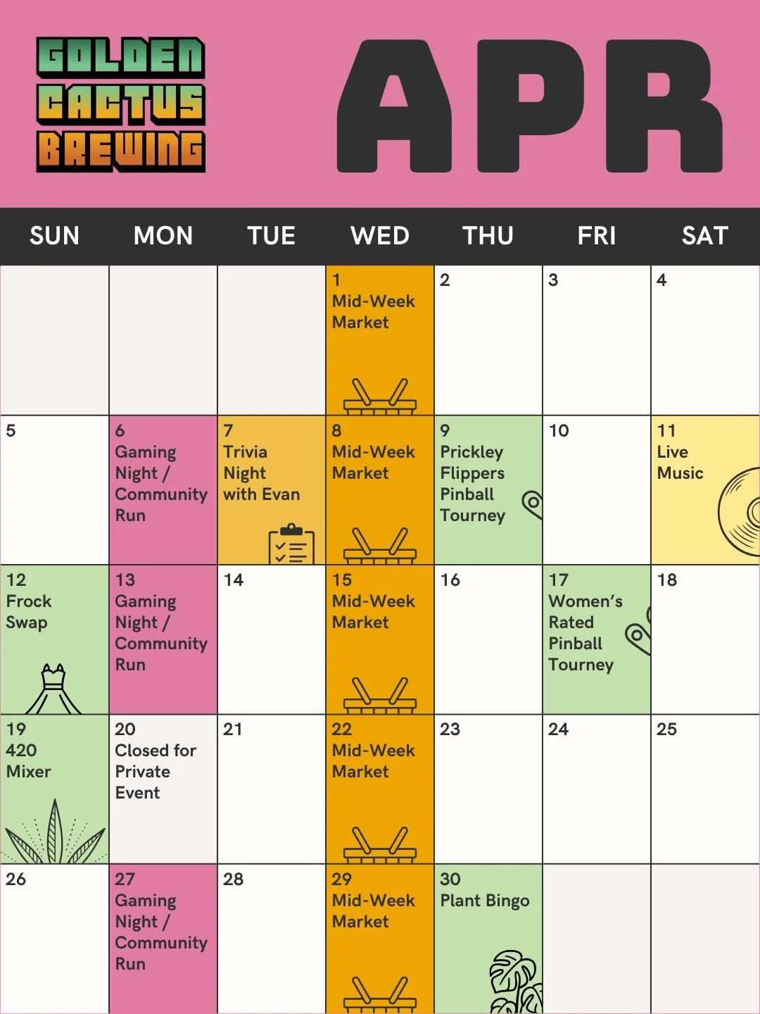 Friends! Spring has officially sprung and April is here! We&rsquo;ve got a ton of events lined up for you this month, peep the lineup and save the date: ⬇️

Recurring Events:
🕹️Monday night gaming with @starpoweredgaming2022 5:30 pm
👟 Community pub