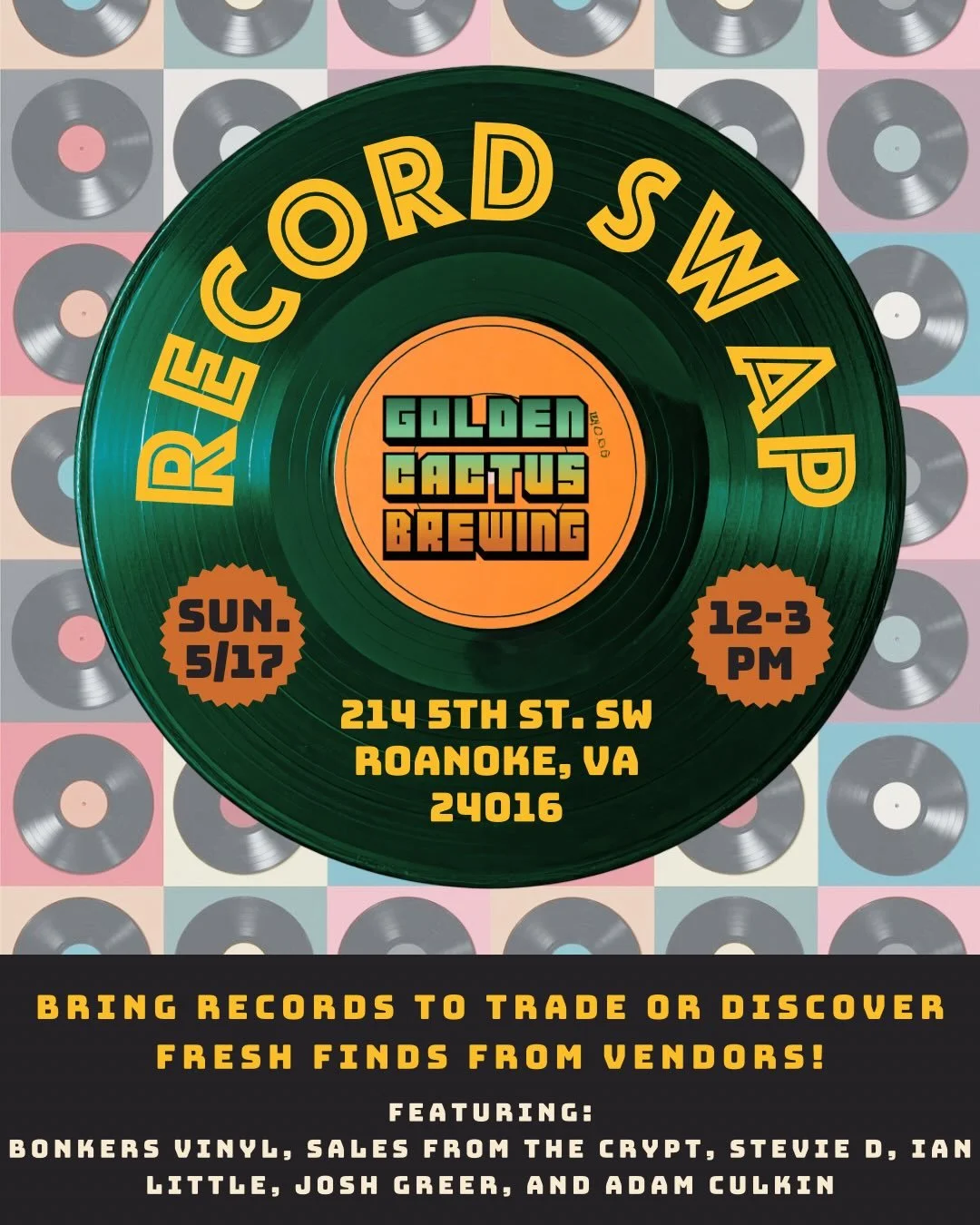 This Sunday we&rsquo;re continuing our monthly swap series with a record swap! Join us in the taproom on 5/17 from 12-3 pm for an afternoon of sipping, swapping, and browsing! 

We&rsquo;ll have a dedicated swap station for trading, plus a handful of