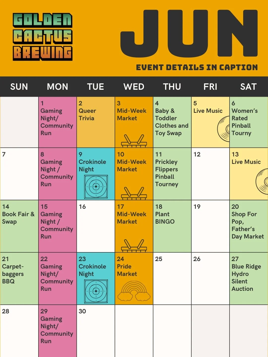 Happy June friends! We&rsquo;ve got a full month of events lined up for you to check out, save this post or share with a friend and check the caption for deets! 🌈 

Recurring events:
🕹️ Monday night gaming with @starpoweredgaming2022 5:30 pm
🔵 Sec