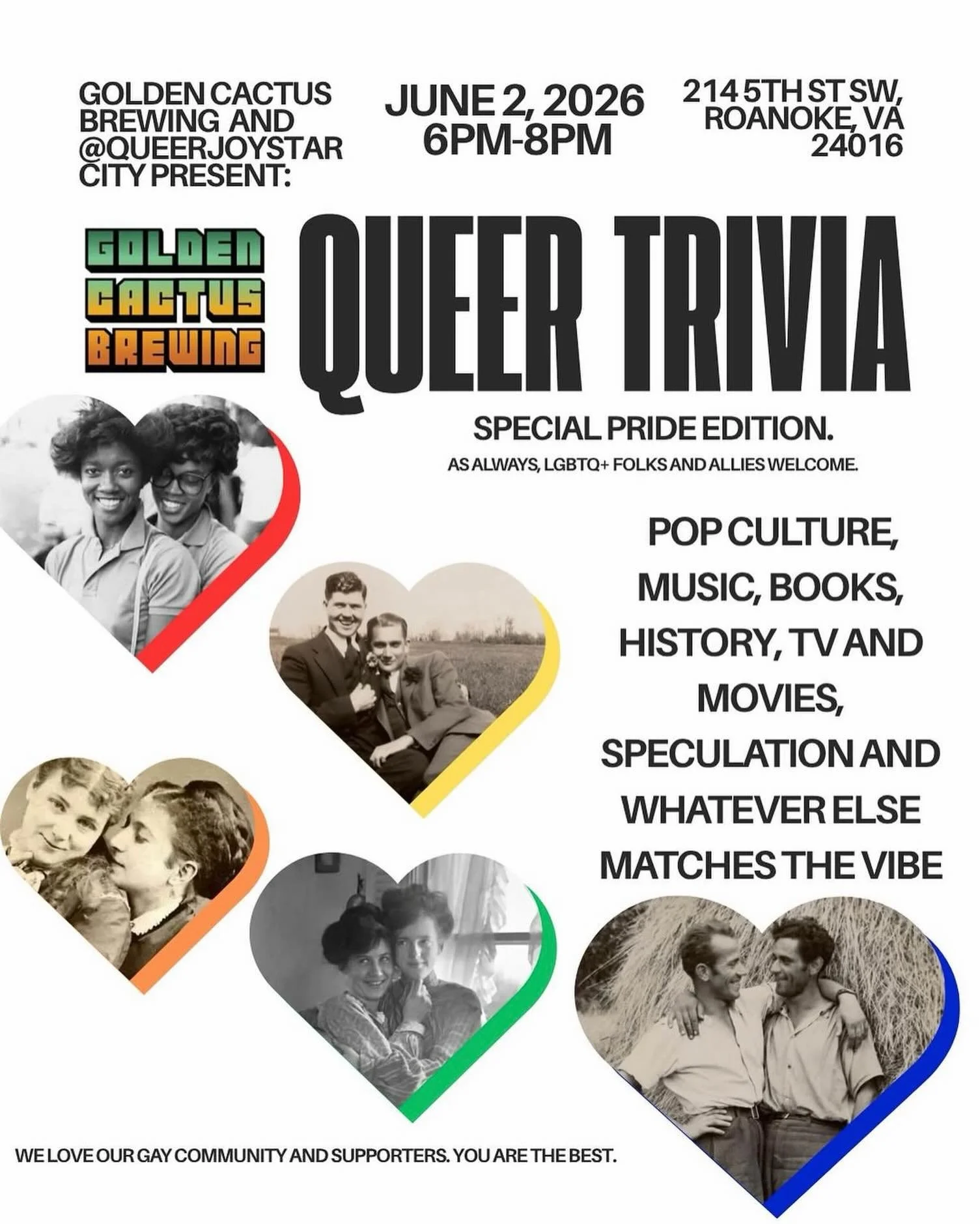 Come kick off Pride month with us and @queerjoystarcity tonight for Queer Trivia! It&rsquo;s going to be a gorgeous evening and there are some fantastic prizes lined up for you to win. Grab some friends and head on down, trivia starts 6 pm! 🏳️&zwj;?