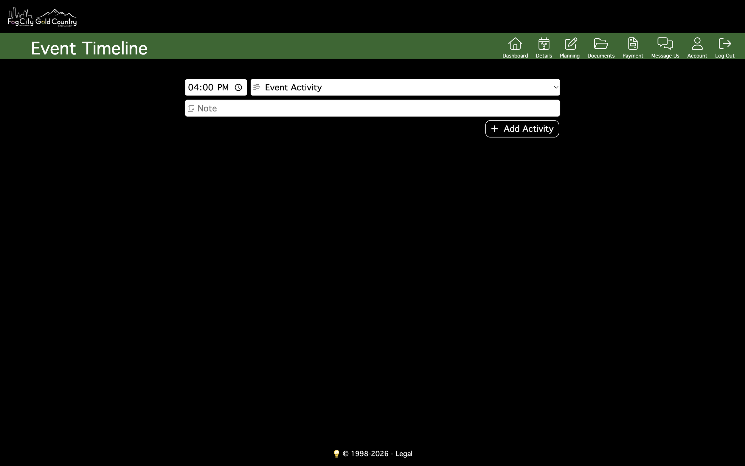 Custom timeline form coordinating party entertainment flow