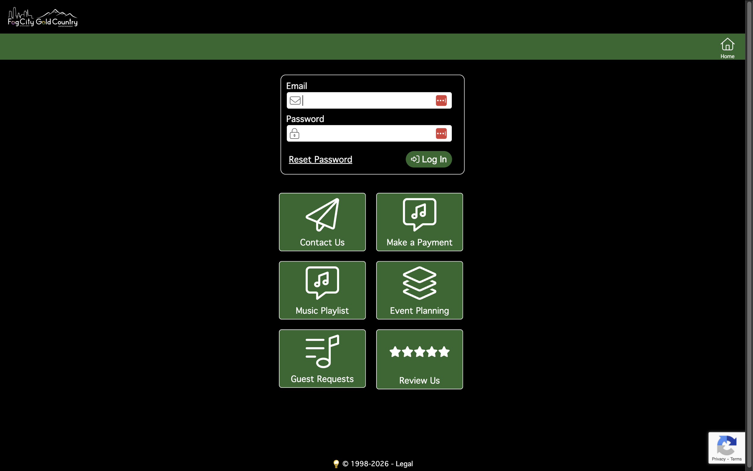 Event portal dashboard organizing party entertainment details and client planning forms