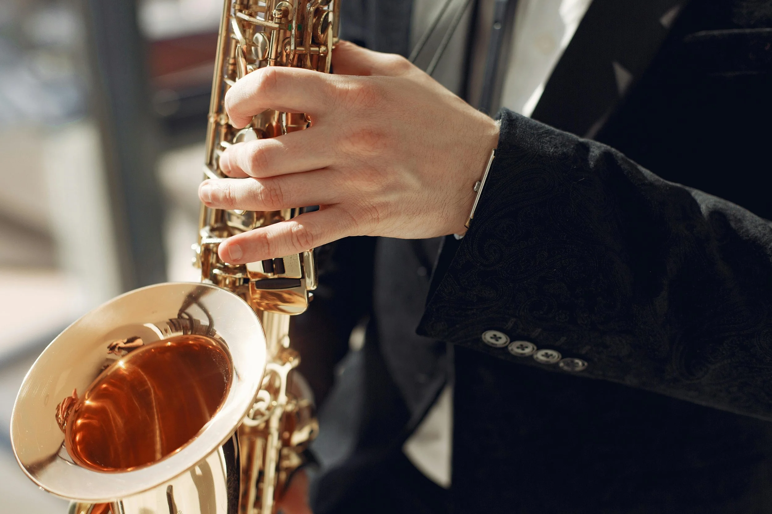 live jazz band for wedding saxophonist close up performance detail