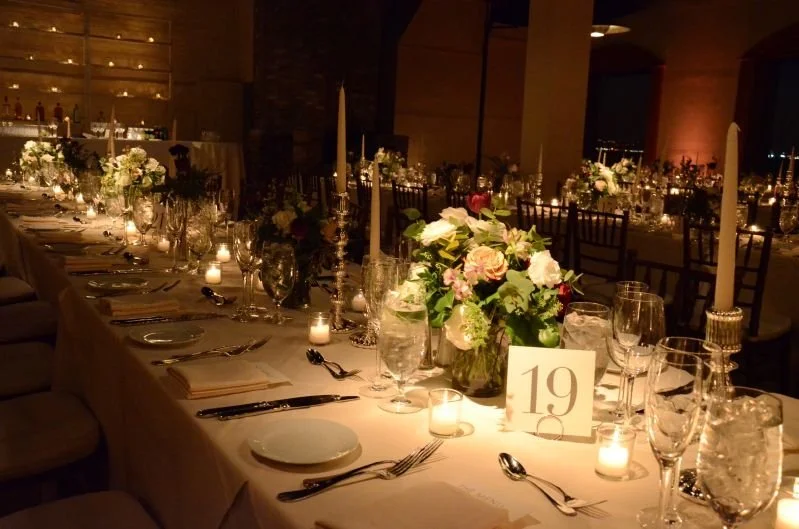 Pin Spot lighting used to highlight table centerpieces