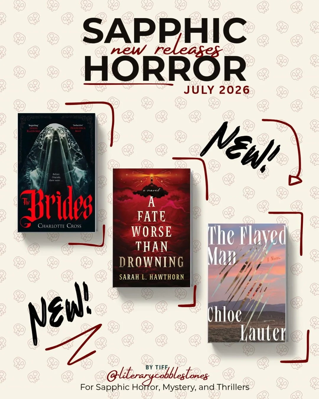 💀📕New Releases for July 2026: Sapphic Horror Edition 📕💀

Just in time for Sapphic Summerween, there's another new release list of sapphic horror books hitting shelves this month. 

Here&rsquo;s your July 2026 breakdown:
💀&rdquo;The Brides&rdquo;