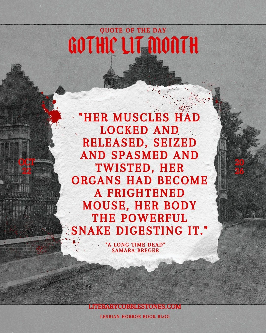 Welcome back for Day 22 of Gothic Literature Month! 🕯️📕

If you like your sapphic, Gothic romances a bit bl00dy and dramatic, then day twenty-two is for you: &ldquo;A Long Time Dead&rdquo; by Samara Breger. 

💬 "Just a glance from Emmeline an