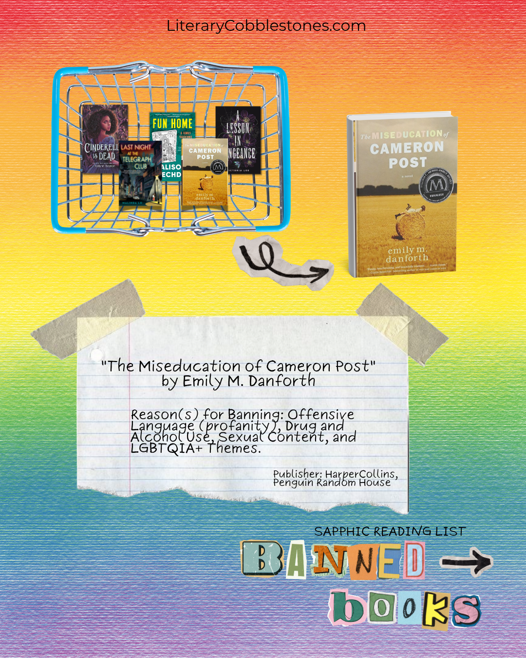 Image of lesbian banned books featuring The Miseducation of Cameron Post