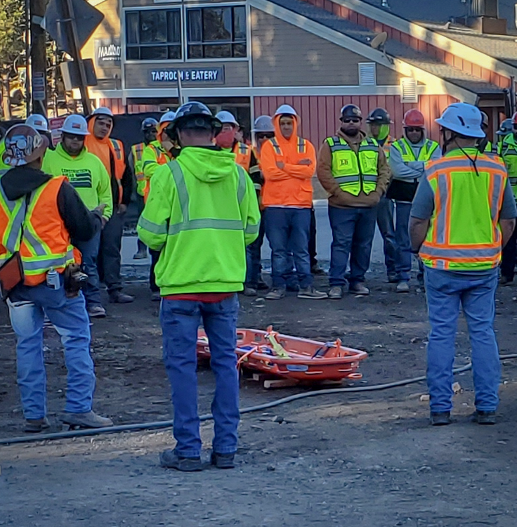 Safety meeting at the job site.
