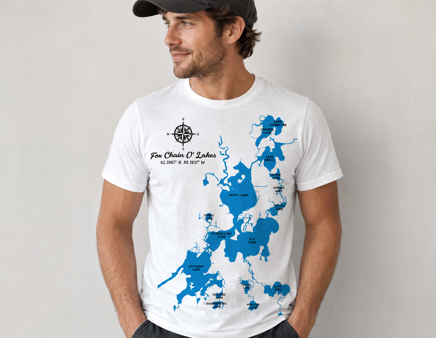 Chain O' Lakes T-Shirt with Map on front - no back design
