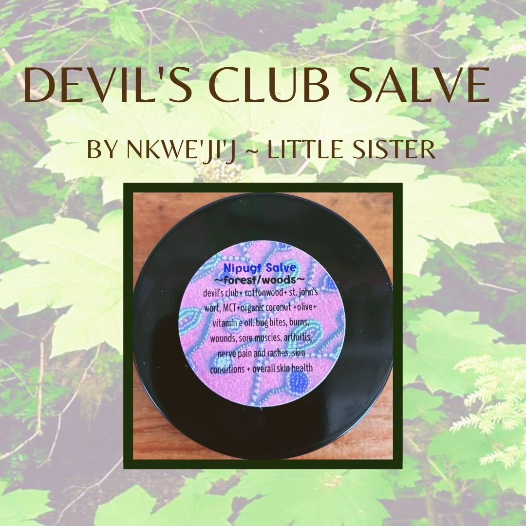 Drop by Aunty Collective or shop online for some very special Nipugt Salve, made with love by Sarah Rhude @nkwejijlittlesister 😊

This salve is back in stock and FULL of beautiful wild-harvested medicine - Devil's Club, Cottonwood, and St. John&rsqu