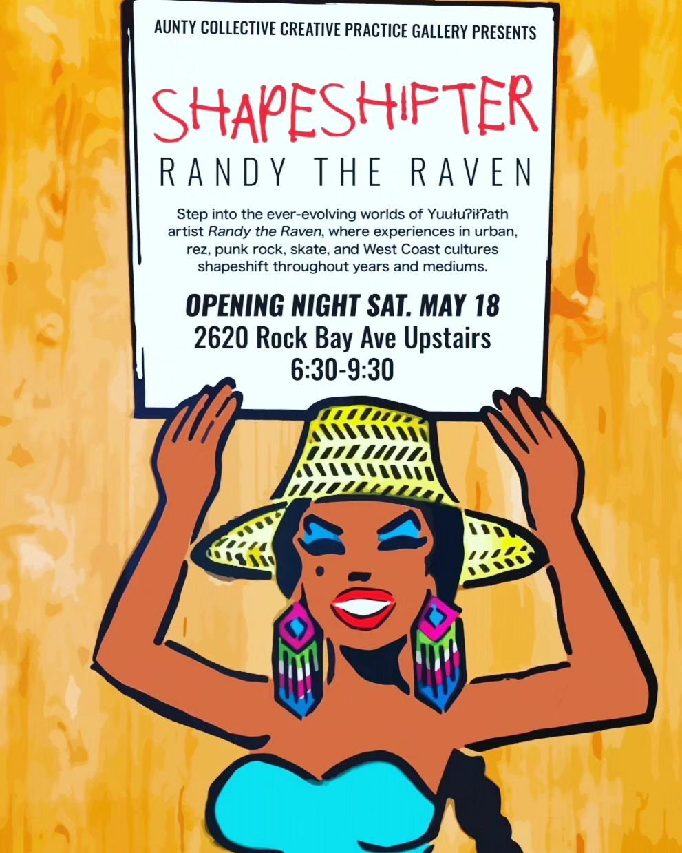 Aunty Collective Creative Practice Gallery Presents:&nbsp;

Shapeshifter

Randy the Raven @randy_the_raven

Yuułuʔiłʔatḥ artist Randy the Raven&rsquo;s creations in Shapeshifter celebrate the vibrancy/diversity of expression in contemporary Indigenou