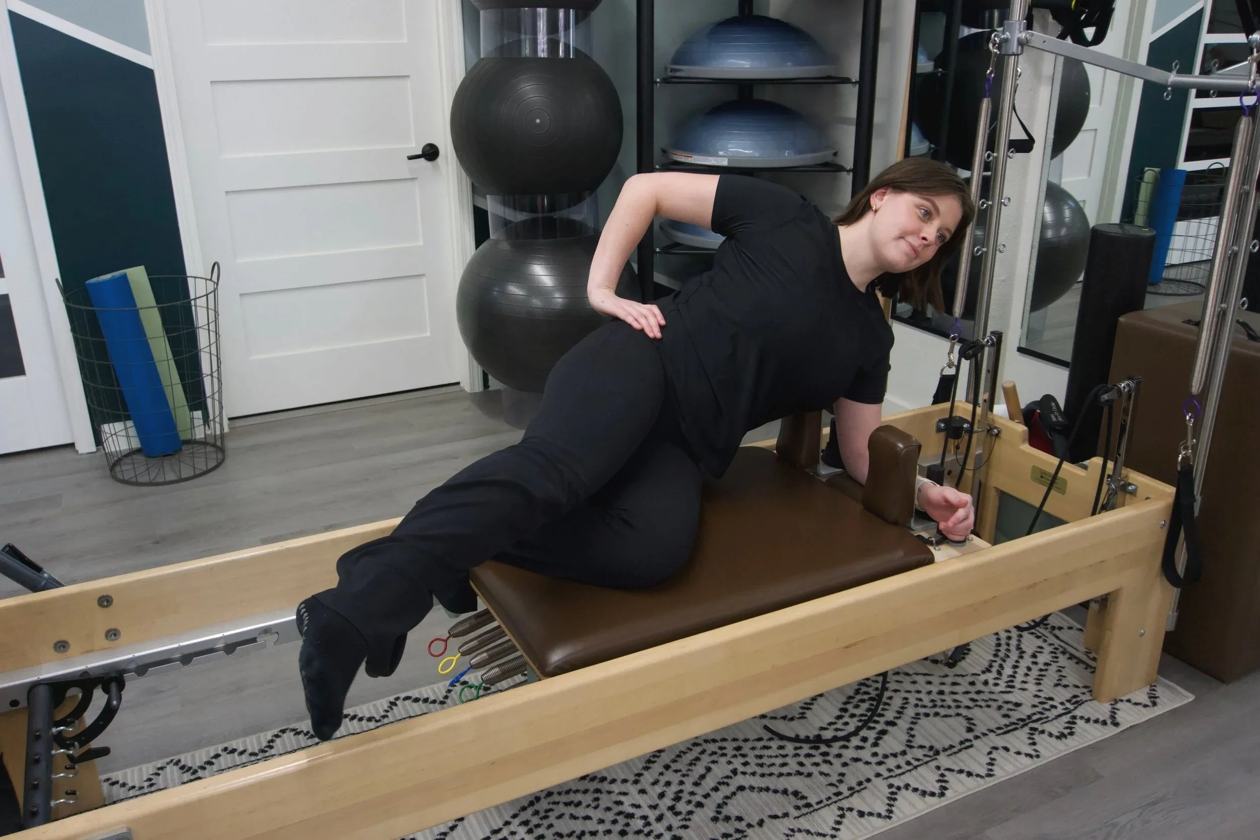 One woman exercising during a Jumpboard class at Rise.