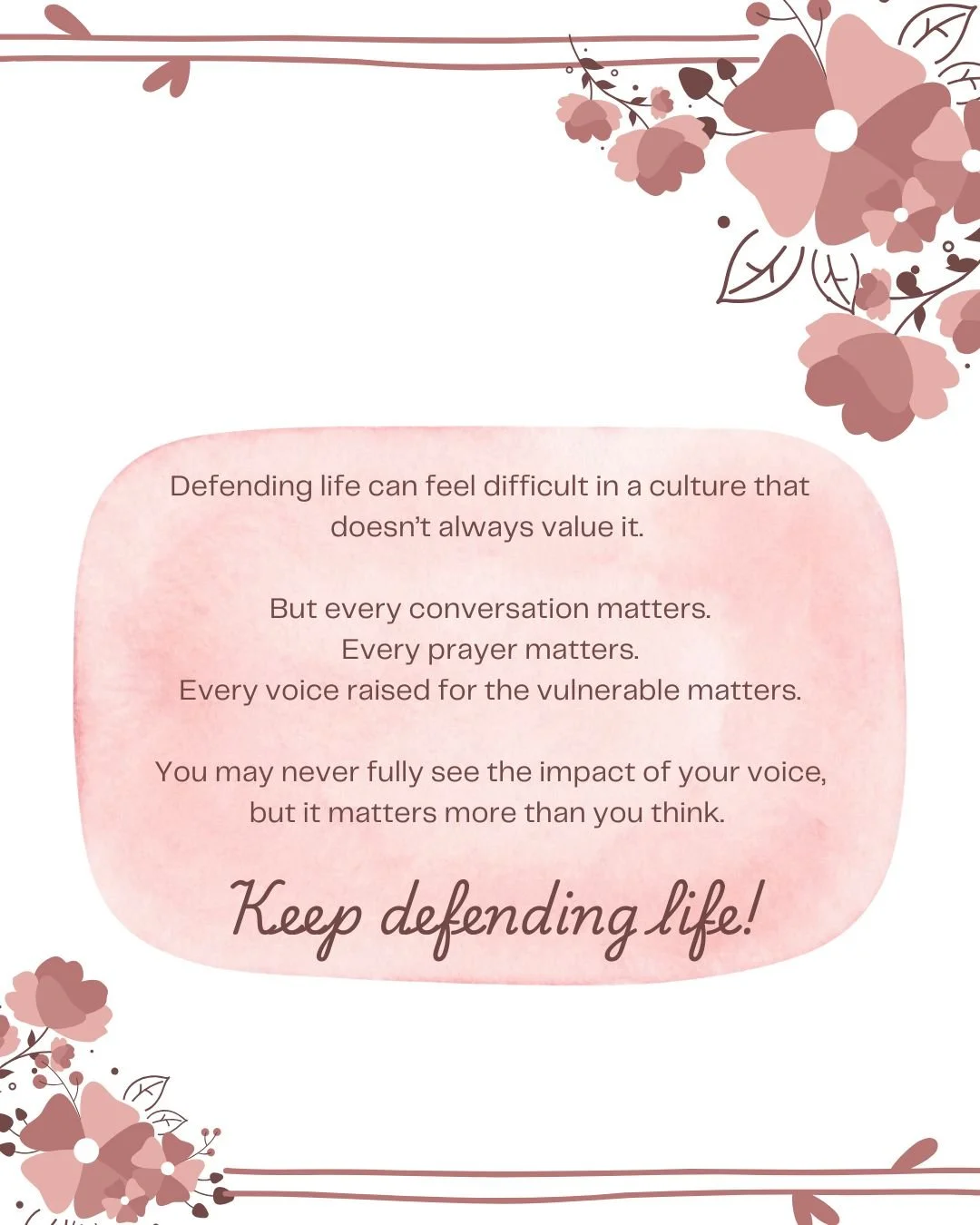Real change starts with people who refuse to stay silent.

So keep speaking with courage.
Keep leading with compassion.
Keep defending life.

#prolife #cultureoflife #defendthevulnerable #standforlife #speakup