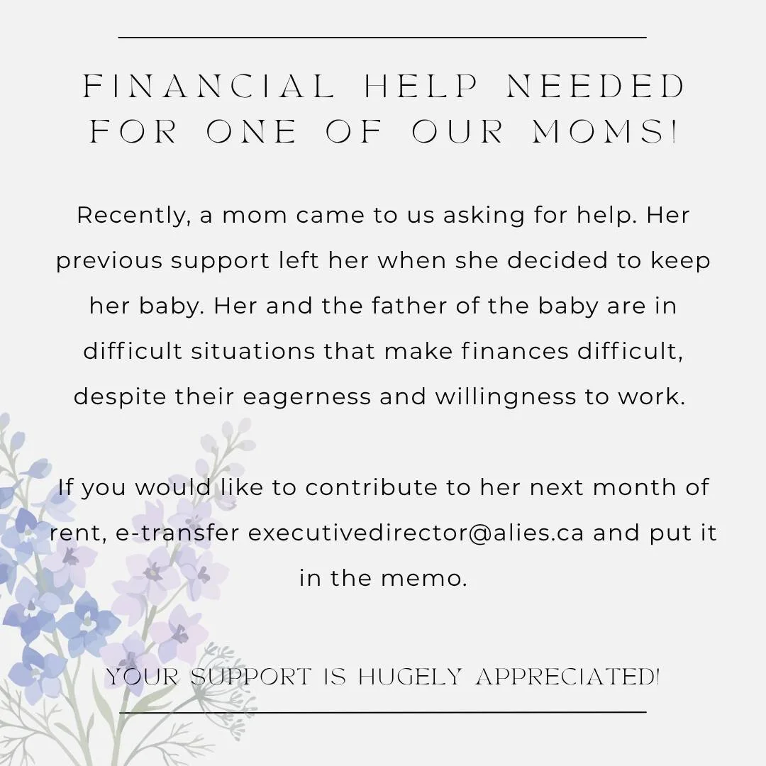 We are currently helping a client who was initially abortion minded but decided to choose life after hearing the support we could give her. She is due to give birth within the next month! Praise God!

If you would like to contribute to her next month