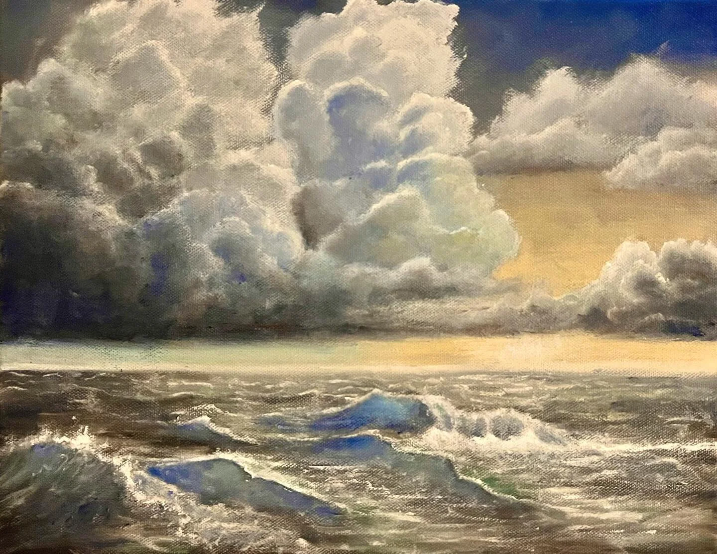 #oilpainting #painting #seascape #landscape #ocean #sunset #clouds #oil #traditionalart #waves #oceanpainting