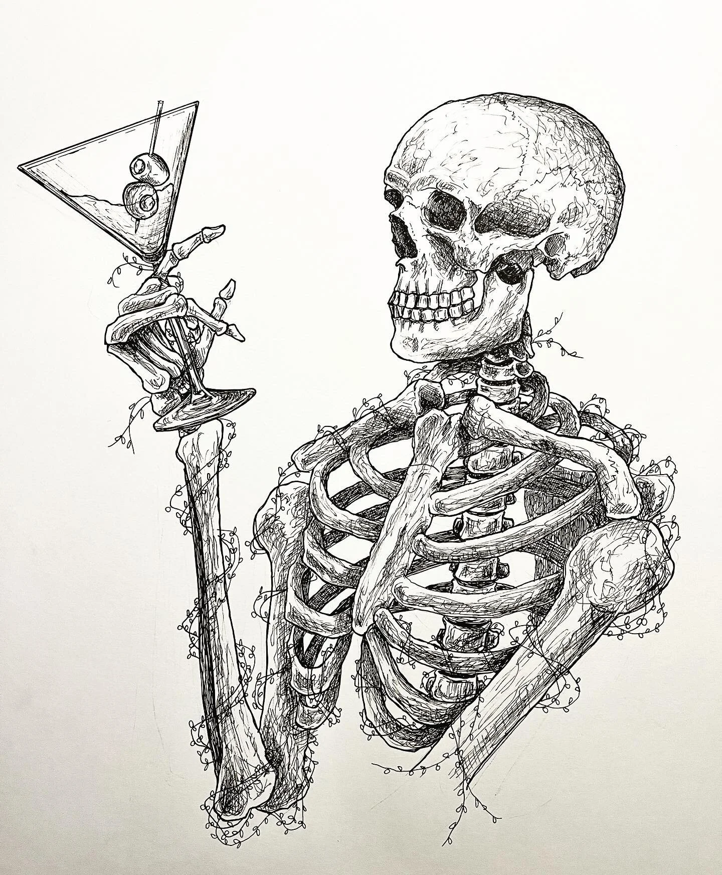 #cheers 🍸 #illustration #penandink #pen #ink #martini #skeleton #art #artofinstagram #sketch #drawing