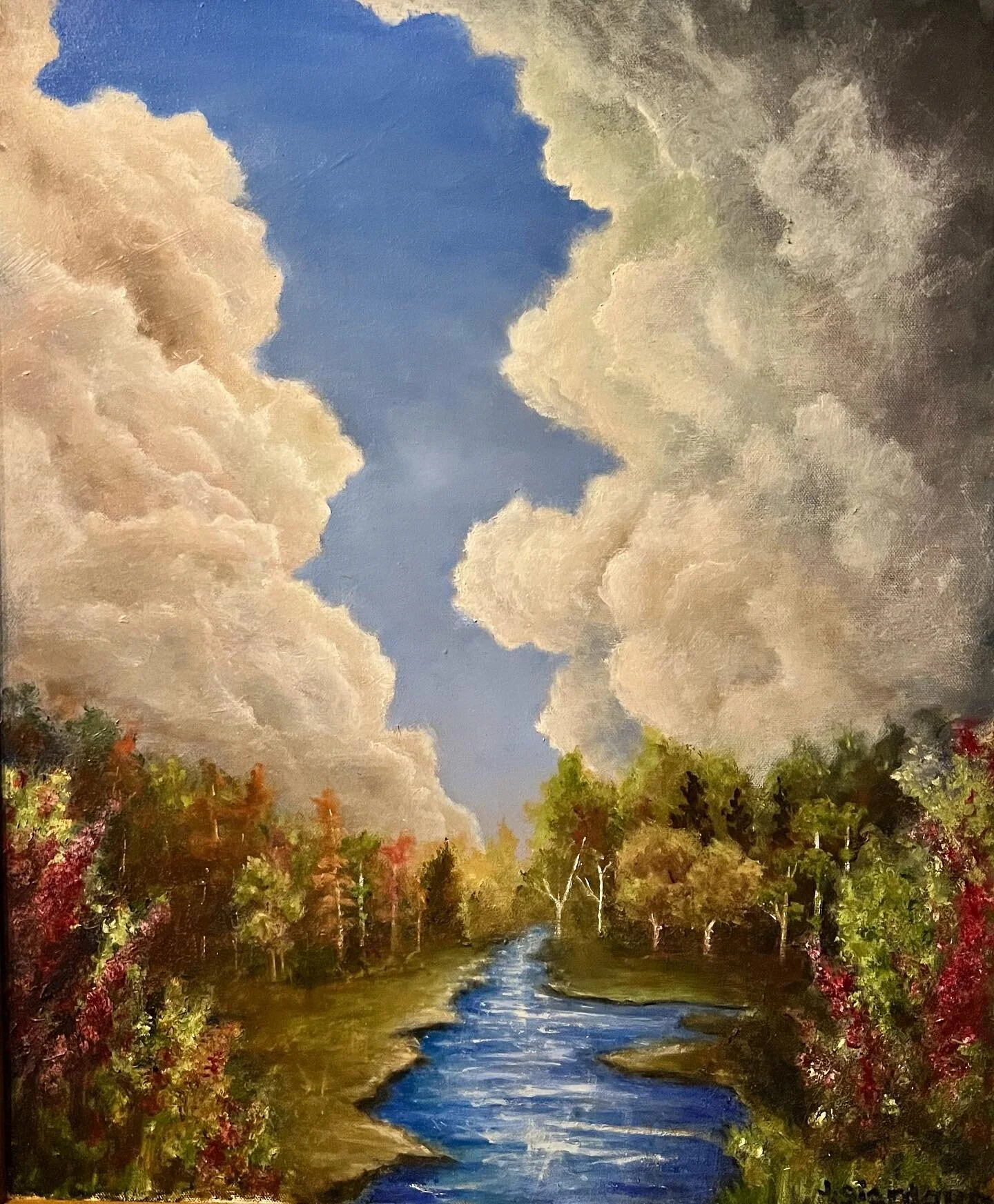 Some clouds and foliage #oilpainting #painting #nature #stream #woods #forest #trees #landscape #artistsoninstagram