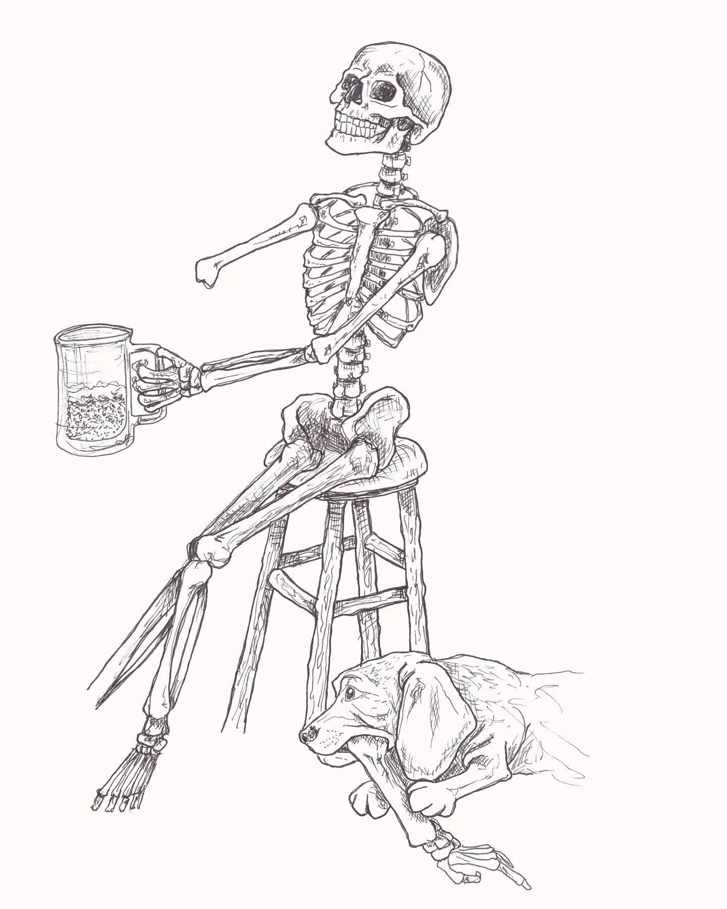Drinkin buds #illustration #penandink #ink #pen #drawing #sketch #art #artwork #design #skeleton #dog