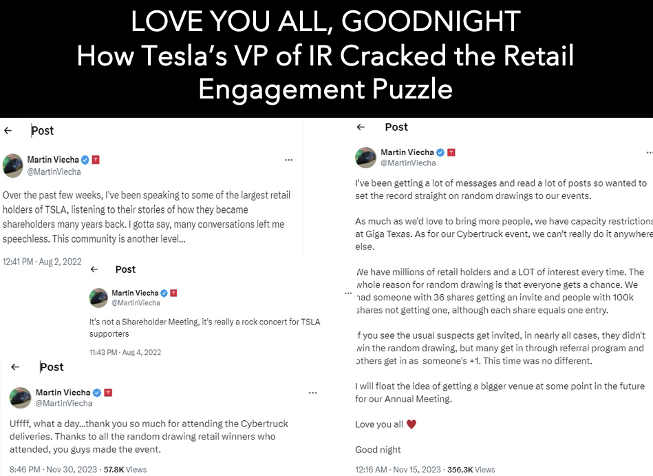 “LOVE YOU ALL, GOODNIGHT” - How Tesla’s VP of IR Cracked the Retail Engagement Puzzle