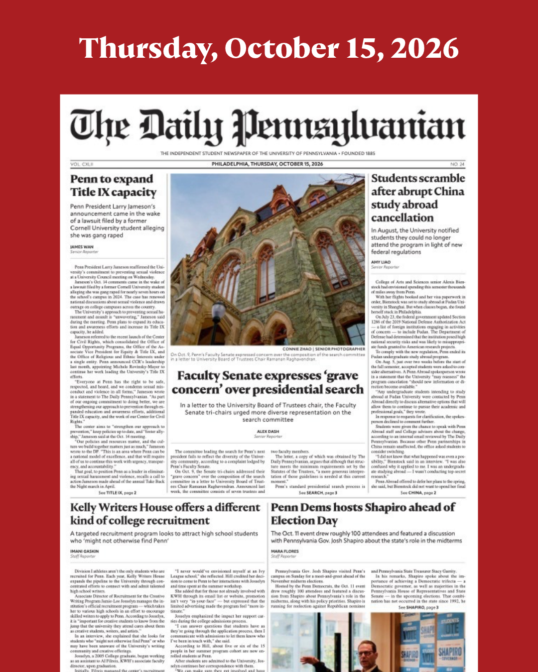 The Daily Penn October 15th 2026