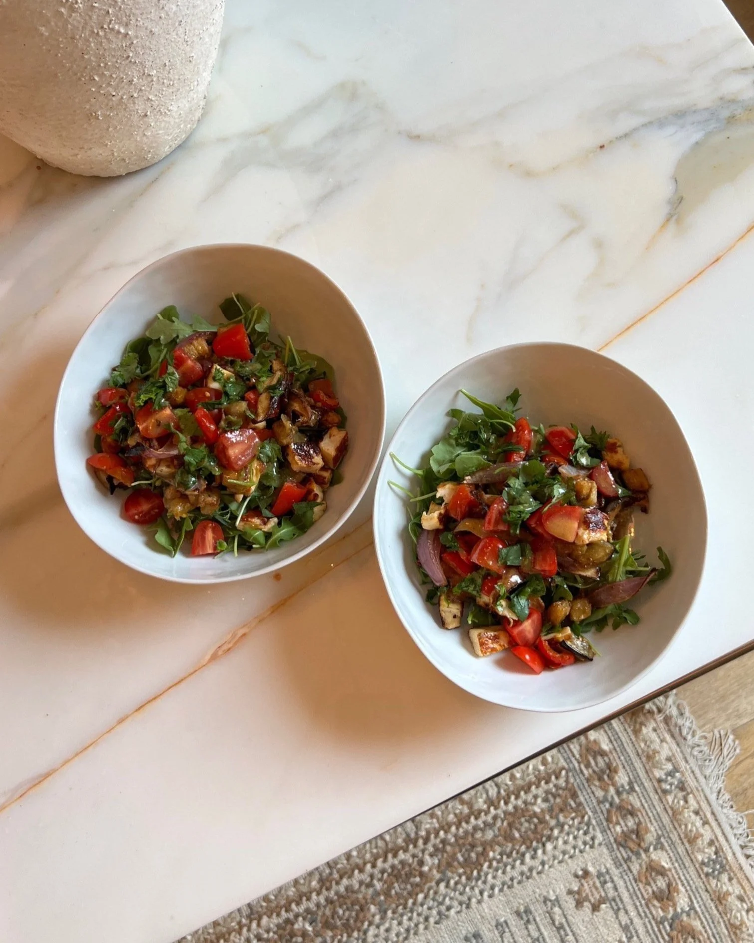Roasted Eggplant Halloumi Bowls