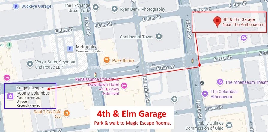 Validated parking from Magic Escape Rooms for the 4th & Elm Garage is $1/hour (up to 3 hours)