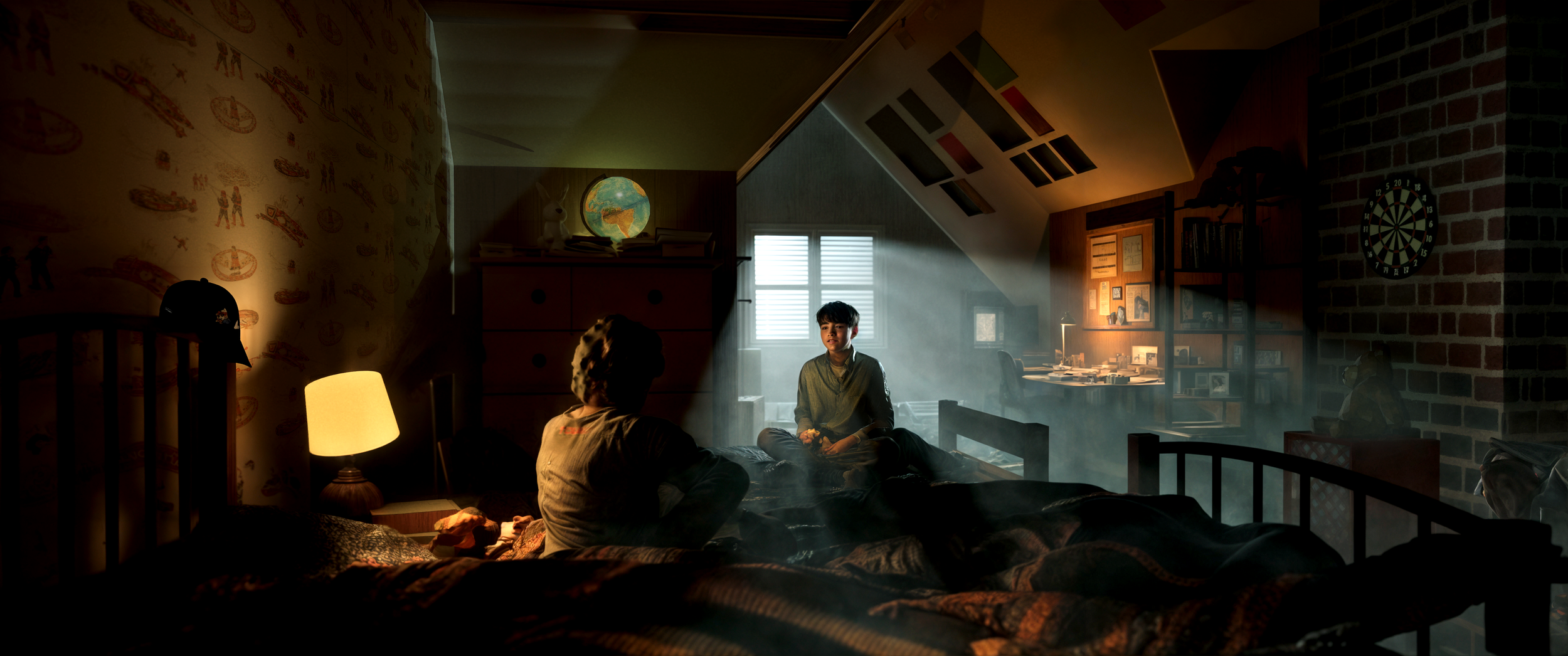 1980's childhood attic concept. 